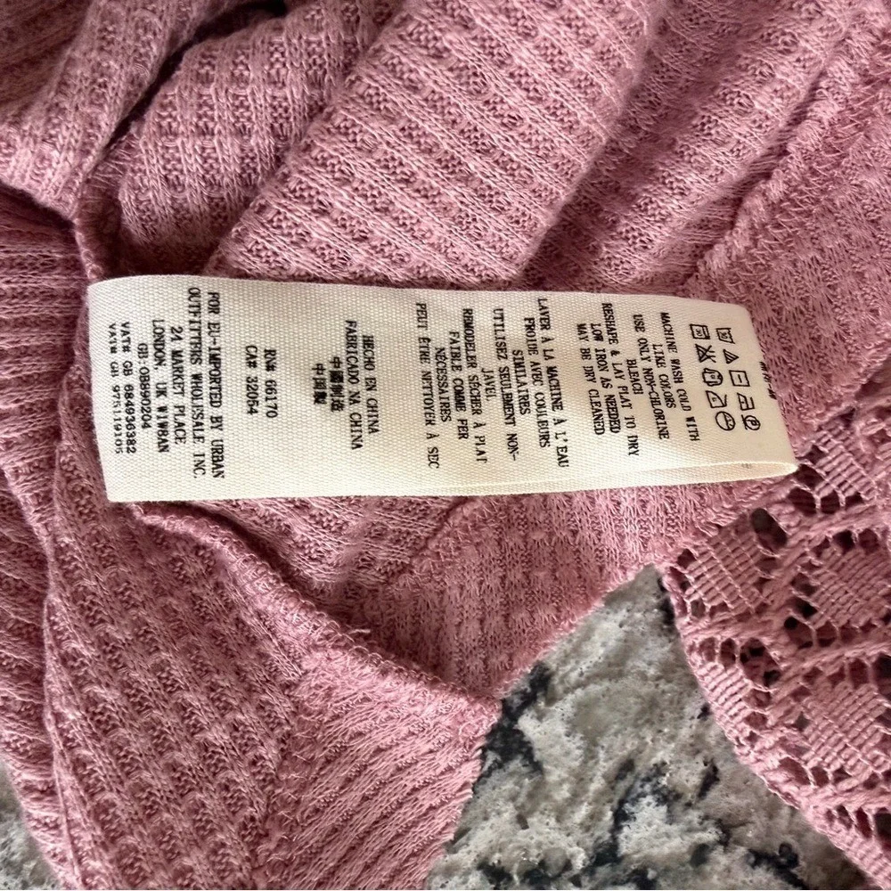 Free People Women's Sweetest Thing Thermal Pink Blush Top Lace Balloon‎ Sleeve M